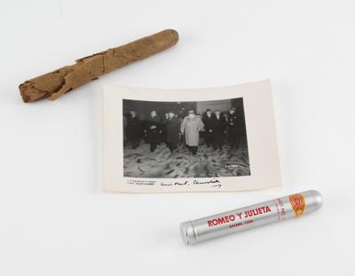 Lot #99 Winston Churchill Signed Photograph and (2) Cigars from an RMS Queen Mary Voyage - Image 1
