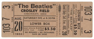 Lot #455 Beatles 1966 Crosley Field Unused Concert Ticket - Image 2