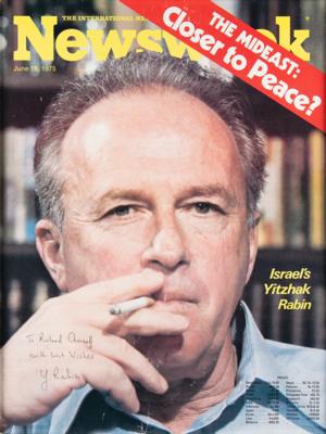 Lot #204 Yitzhak Rabin Signed Oversized Newsweek Magazine Print - Image 1