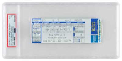 Lot #727 Tom Brady Patriots vs. Jets NFL Ticket (September 23, 2001) - PSA FULL NM 7 - Image 1