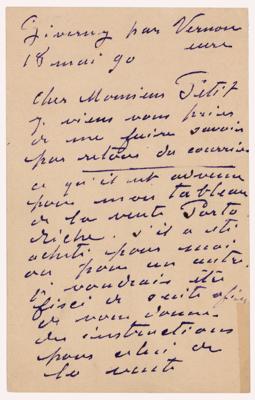 Lot #335 Claude Monet Autograph Letter Signed on Art Sale - Image 1