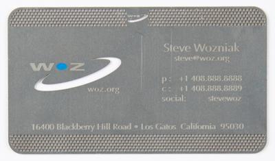 Lot #5046. Steve Wozniak WOZ.ORG Metal Business Card