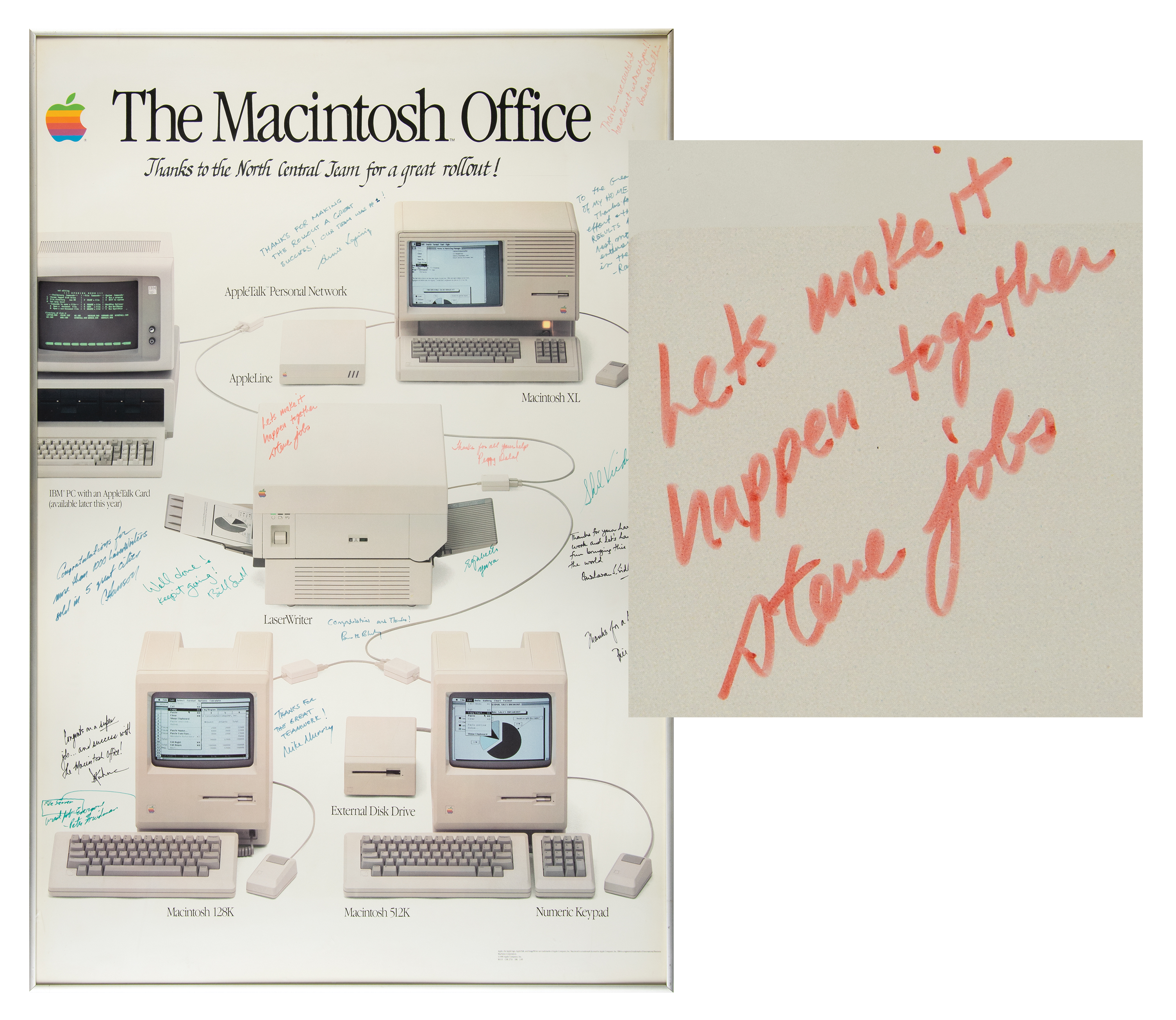 Lot #5006 Steve Jobs Signed 'Macintosh Office' Poster - ?Let?s make it happen together, steve jobs