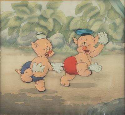 Lot #355 Fifer Pig and Fiddler Pig production cels and production background from The Practical Pig Production Cels - Image 1
