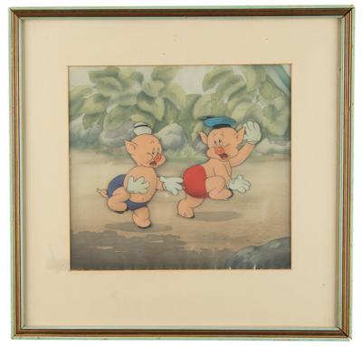 Lot #355 Fifer Pig and Fiddler Pig production cels and production background from The Practical Pig Production Cels - Image 2