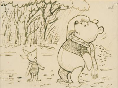 Lot #341 Winnie the Pooh and Piglet double-sided storyboard drawing from Winnie the Pooh and Tigger Too Storyboard Drawing - Image 1