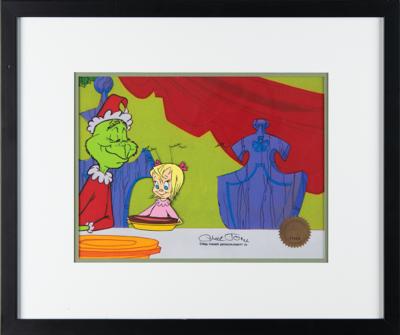 Lot #336 Cindy Lou Who production cel from Dr. Seuss' How the Grinch Stole Christmas: Scarce animation cel of Cindy Lou Who with her Grinch-carved 'roast beast,' signed by director Chuck Jones - Image 2