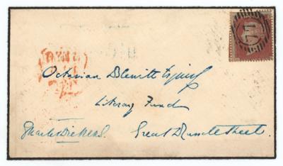 Lot #373. Charles Dickens Signed Envelope Panel