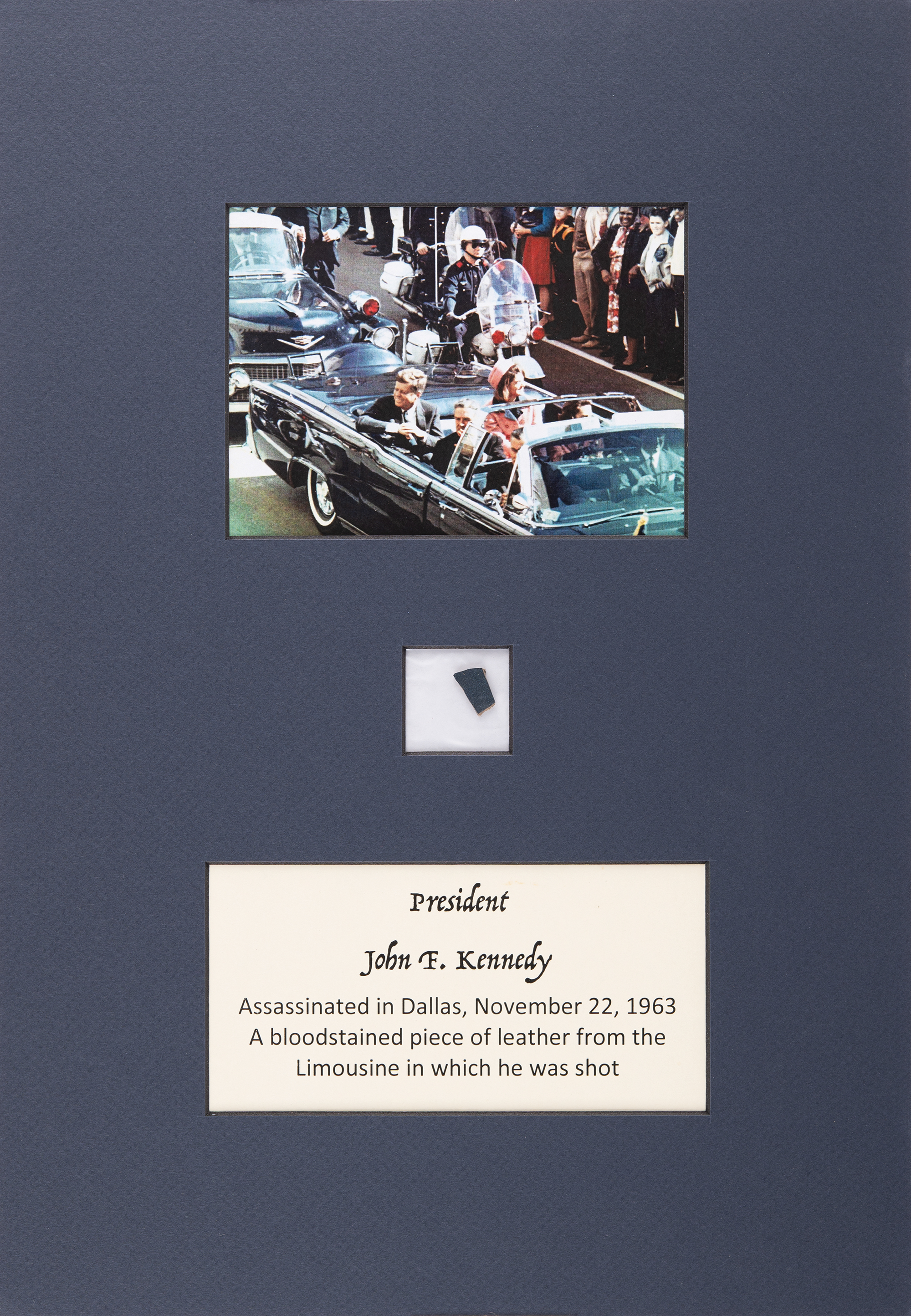 Lot #191 Kennedy Assassination Swatch of Limousine Leather - Image 1