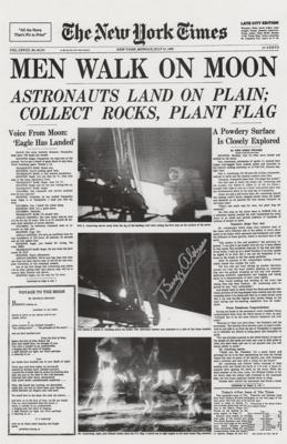 Lot #286 Buzz Aldrin Signed Newspaper Front Page Reprint - Image 1