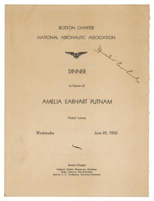 Lot #271 Amelia Earhart Signed National Aeronautic Association Dinner Menu - Image 1