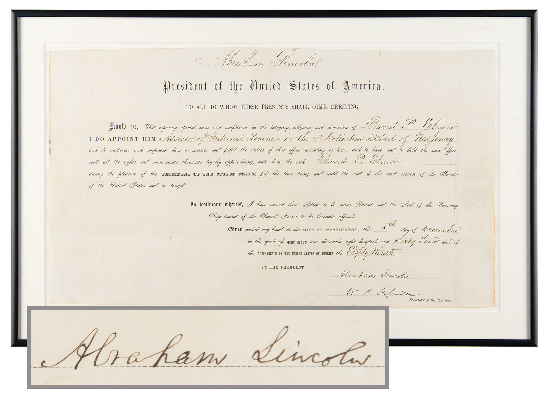 Lot #21 Abraham Lincoln Document Signed as President for Internal Revenue Assessor - Image 1
