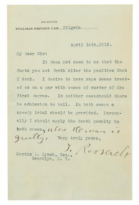 Lot #38 Theodore Roosevelt Typed Letter Signed on Death Penalty - Image 1