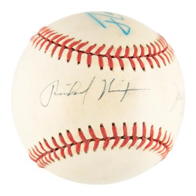 Lot #49 Presidents: Richard Nixon, Gerald Ford, and Jimmy Carter Signed Baseball - Image 1
