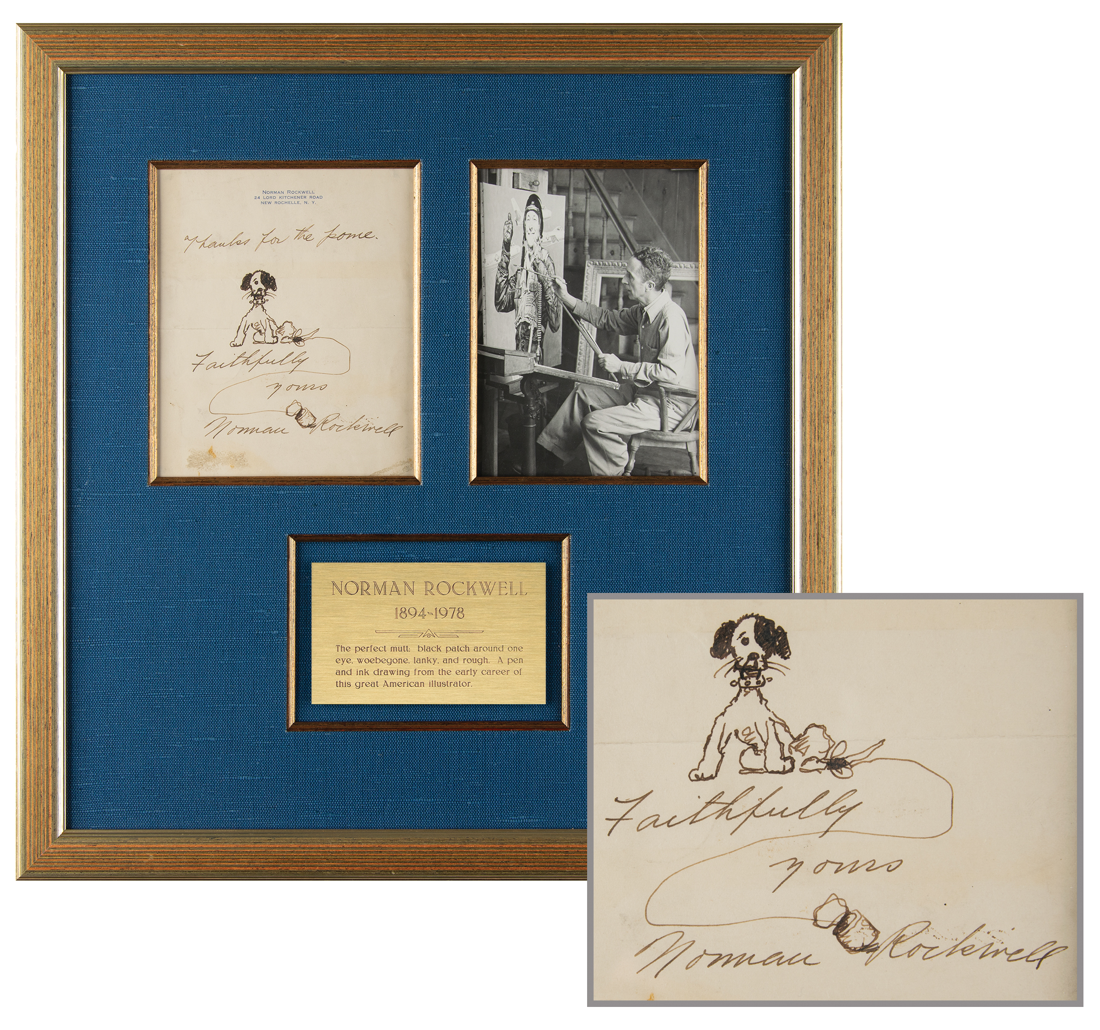 Lot #320 Norman Rockwell Signed Sketch of Dog - Image 1