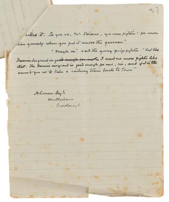 Lot #376 Arthur Conan Doyle Twice-Signed Autograph Manuscript for 