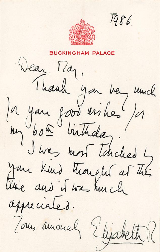 Queen Elizabeth II Signed Printed Form Letter on Her 60th Birthday