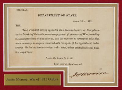 Lot #79 James Monroe Circular Letter Signed as Secretary of State - Image 1