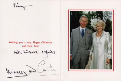 Lot #229 King Charles III and Camilla, Queen Consort Signed Christmas Card to Sir Jimmy Savile - Image 1