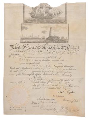 Lot #105 John Tyler and Daniel Webster Document Signed as President and Secretary of State for 'Ship Moctezuma' - Image 1