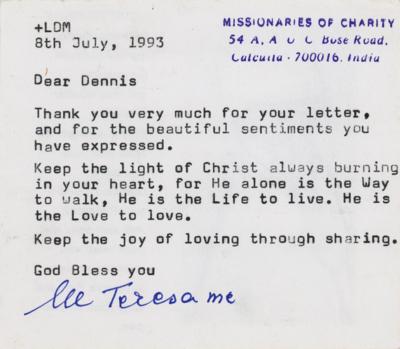 Lot #247 Mother Teresa Typed Letter Signed - Image 1