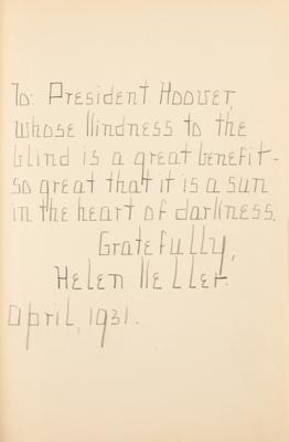Lot #140 Helen Keller Signed Book to President Hebert Hoover: 
