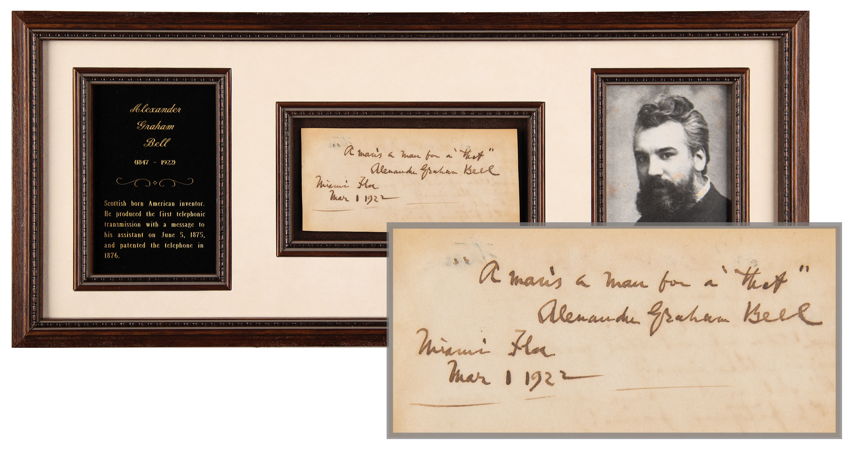 Lot #144 Alexander Graham Bell Autograph Quotation Signed - Image 1