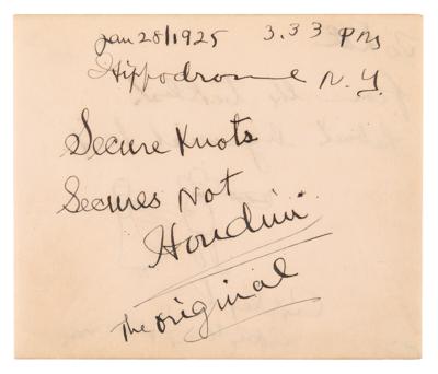 Lot #821 Harry Houdini Autograph Quotation Signed: 