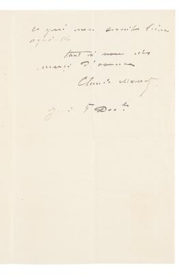 Lot #461 Claude Monet Autograph Letter Signed on the Return of 