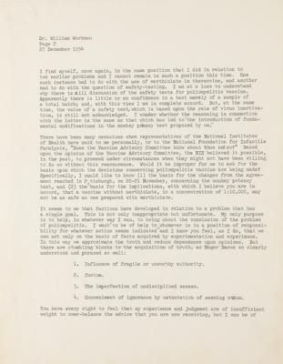 Lot #154 Jonas Salk Typed Letter Signed on Polio Vaccine and Efforts 