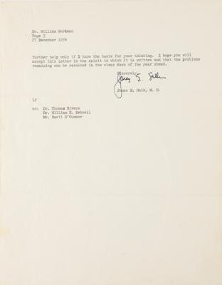 Lot #154 Jonas Salk Typed Letter Signed on Polio Vaccine and Efforts 