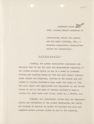 Lot #522 Ernest Hemingway Document Signed for The Sun Also Rises Motion Picture Rights - Image 1