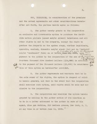 Lot #522 Ernest Hemingway Document Signed for The Sun Also Rises Motion Picture Rights - Image 2