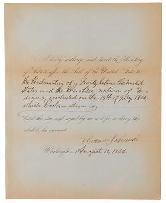 Lot #11 President Andrew Johnson Approves a Pact that Abolishes Slavery within the Cherokee Nation - Image 1