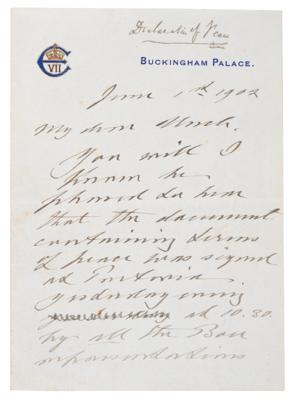 Lot #130 King Edward VII Autograph Letter Signed Announcing the End of the Second Boer War - Image 1