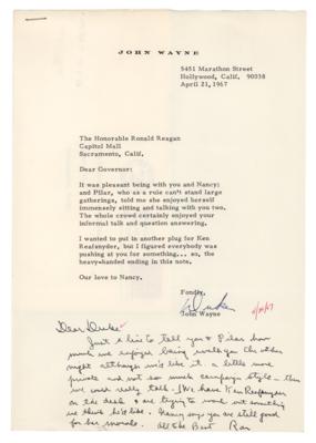 Lot #90 Ronald Reagan and John Wayne Autograph/Typed Letter Signed: 