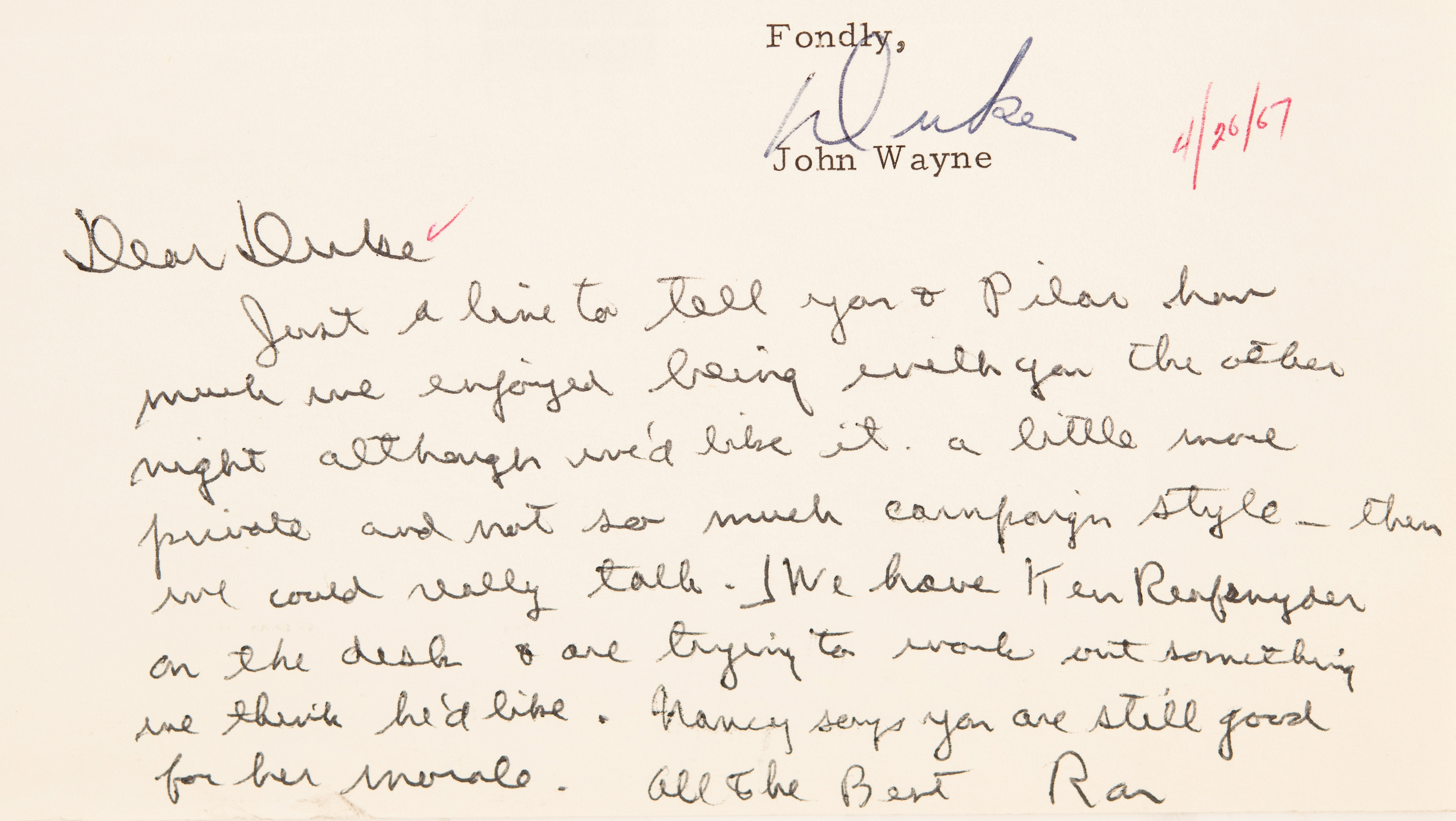 Lot #90 Ronald Reagan and John Wayne Autograph/Typed Letter Signed: 