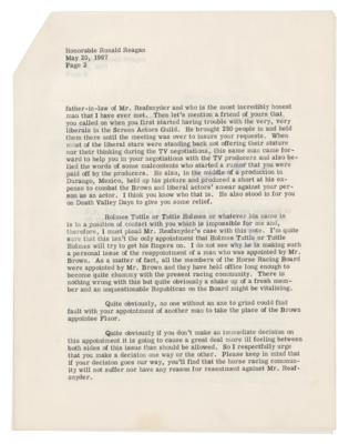 Lot #91 Ronald Reagan and John Wayne Autograph/Typed Letters Signed on Horse Racing Board Appointee - Image 8