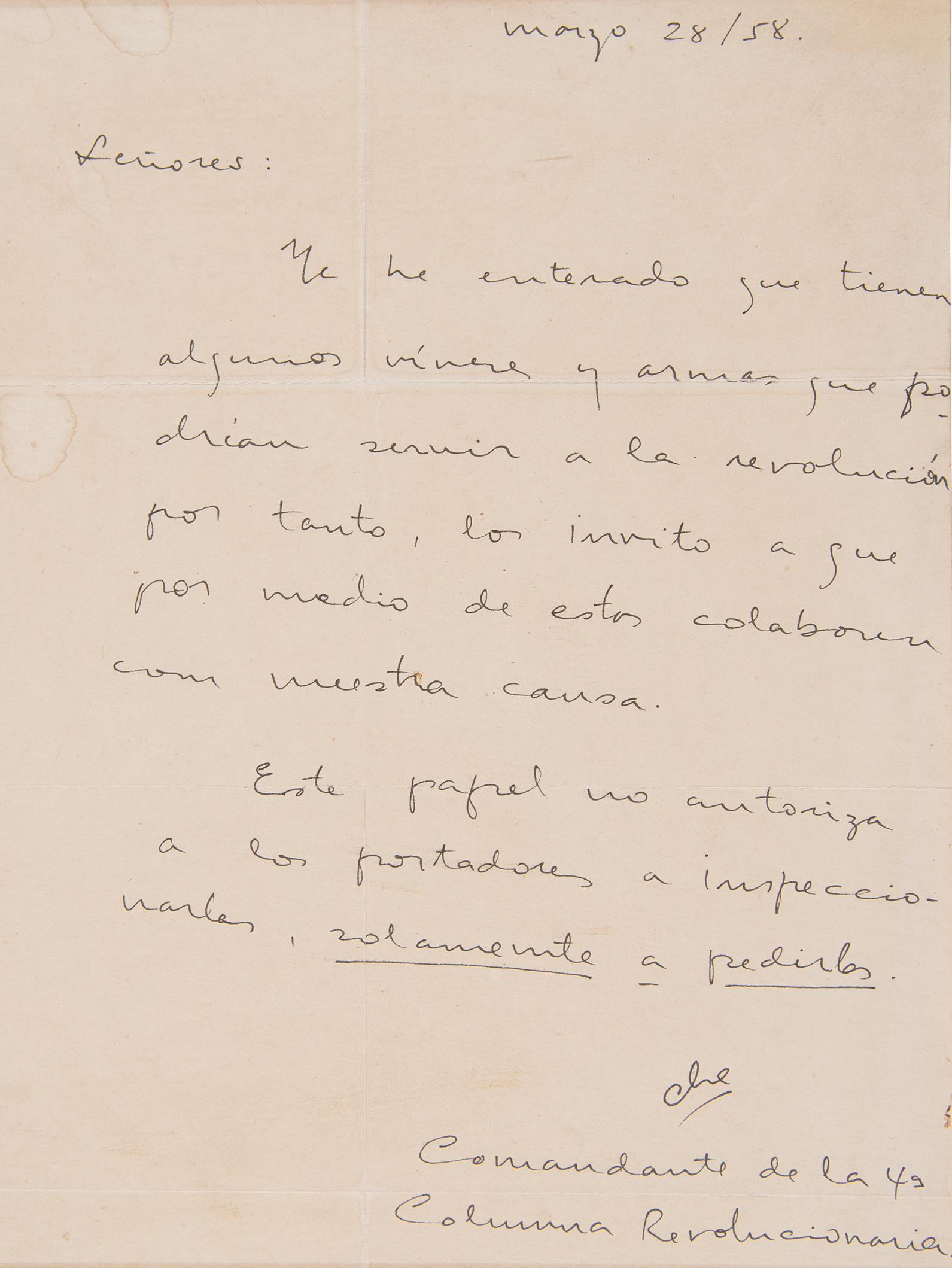 Lot #127 Che Guevara Autograph Letter Signed on Food and Arms for Cuban Revolution - Image 1
