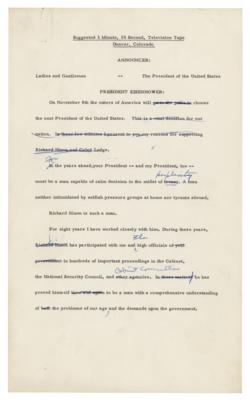 Lot #32 Dwight D. Eisenhower Hand-Corrected Speech as President for Nixon's Candidacy - Image 1