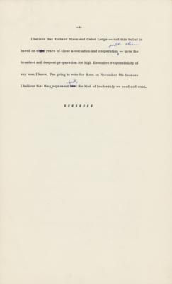 Lot #32 Dwight D. Eisenhower Hand-Corrected Speech as President for Nixon's Candidacy - Image 4