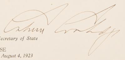Lot #26 Calvin Coolidge Signed Broadside as President on Death of Warren G. Harding: 