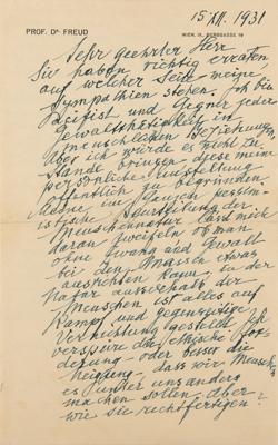 Lot #157 Sigmund Freud Autograph Letter Signed: 