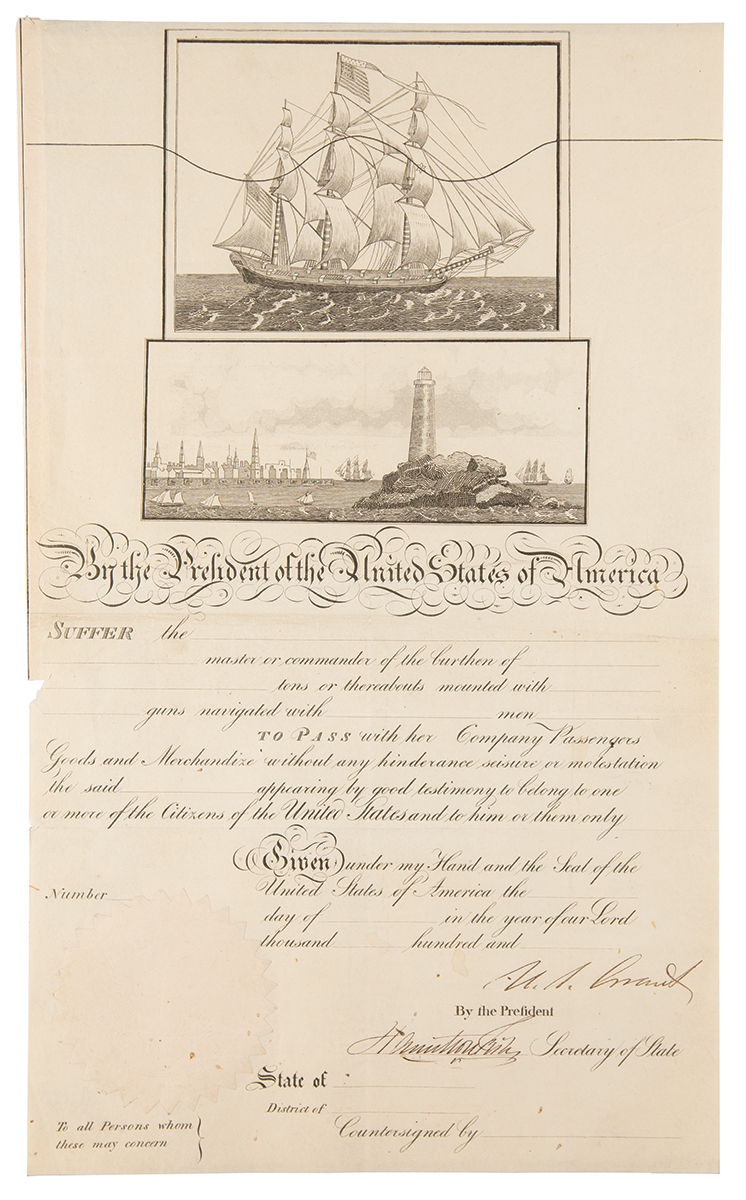 Lot #15 President U. S. Grant Extremely Rare Unissued and Unclipped Ship's Pass Document - Image 1