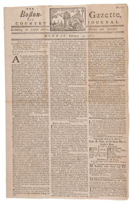 Lot #278 Paul Revere: Boston Gazette and Country Journal (February 25, 1771) - Image 1