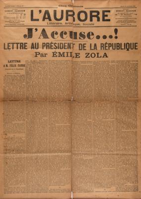 Lot #544 Emile Zola:  'J'Accuse...!' Original Printing in L?Aurore (January 13, 1898) - Image 1