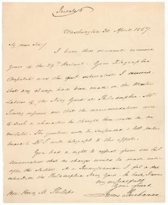 Lot #9 James Buchanan Autograph Letter Signed as President on Philadelphia Navy Yard - Image 1