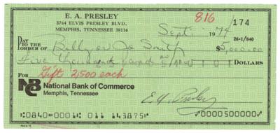 Lot #604 Elvis Presley Gifts a $5000 Check to His First Cousin and Right-Hand Man - Image 1