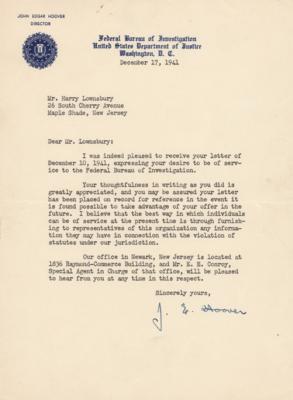 Lot #219 J. Edgar Hoover Typed Letter Signed - Image 1
