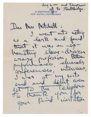 Lot #578 Thornton Wilder Autograph Letter Signed on Acting - Image 1